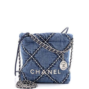Chanel Mini 22 Chain Hobo Quilted Stitched Denim